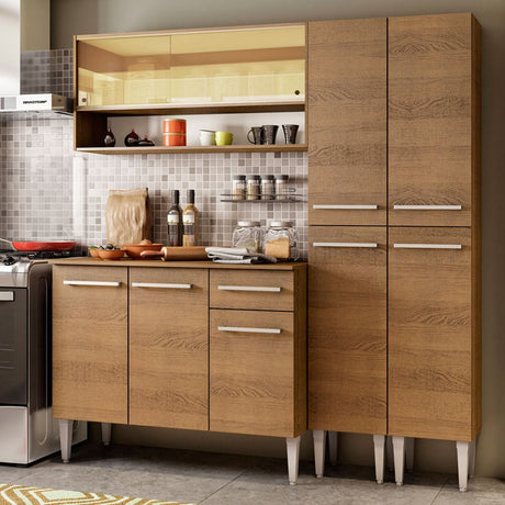 Cocina Integral Modular Emilly Winter Marron 169x186cm con Mesón de Madera Aglomerada Mdp sin Estufa con Un Cajón y con Catorce Entrepaños - COCINAS | Bylmo