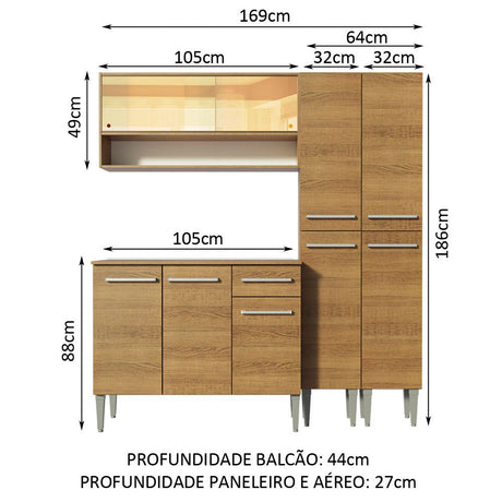 Cocina Integral Modular Emilly Winter Marron 169x186cm con Mesón de Madera Aglomerada Mdp sin Estufa con Un Cajón y con Catorce Entrepaños - COCINAS | Bylmo
