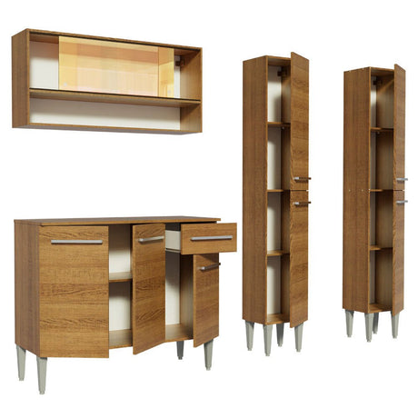 Cocina Integral Modular Emilly Winter Marron 169x186cm con Mesón de Madera Aglomerada Mdp sin Estufa con Un Cajón y con Catorce Entrepaños - COCINAS | Bylmo