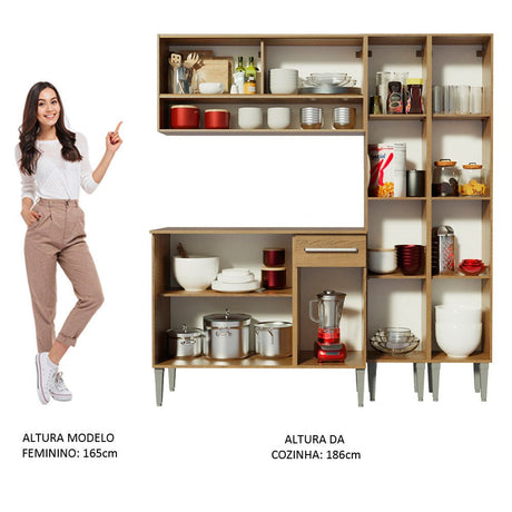 Cocina Integral Modular Emilly Winter Marron 169x186cm con Mesón de Madera Aglomerada Mdp sin Estufa con Un Cajón y con Catorce Entrepaños - COCINAS | Bylmo