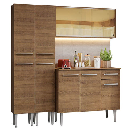 Cocina Integral Modular Emilly Marron 169x186cm con Mesón de Madera Aglomerada Mdp sin Estufa con Un Cajón y con Trece Entrepaños - COCINAS | Bylmo