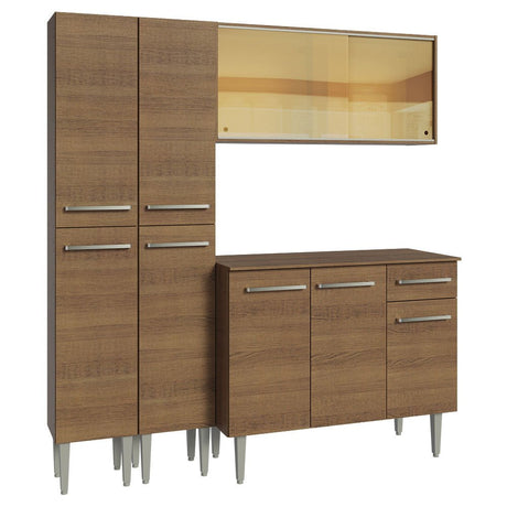 Cocina Integral Modular Emilly Marron 169x186cm con Mesón de Madera Aglomerada Mdp sin Estufa con Un Cajón y con Trece Entrepaños - COCINAS | Bylmo