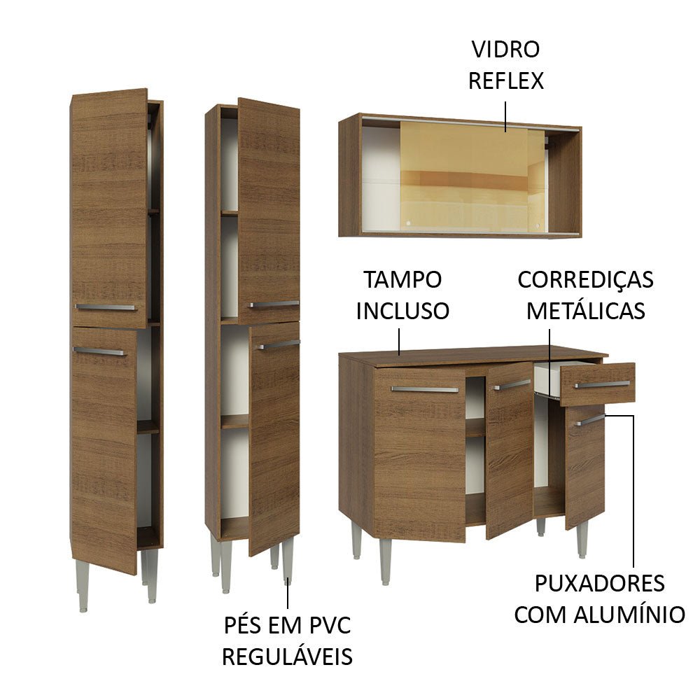 Cocina Integral Modular Emilly Marron 169x186cm con Mesón de Madera Aglomerada Mdp sin Estufa con Un Cajón y con Trece Entrepaños - COCINAS | Bylmo