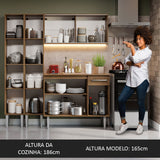Cocina Integral Modular Emilly Marron 169x186cm con Mesón de Madera Aglomerada Mdp sin Estufa con Un Cajón Con Puerta de Vidrio Punteado y con Trece Entrepaños - COCINAS | Bylmo