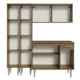 Cocina Integral Modular Emilly Marron 169x186cm con Mesón de Madera Aglomerada Mdp sin Estufa con Un Cajón Con Puerta de Vidrio Punteado y con Trece Entrepaños - COCINAS | Bylmo