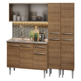 Cocina Integral Modular Emilly Marron 169x186cm con Mesón de Acero Inoxidable sin Estufa con Puerta de Vidrio Punteado y con Trece Entrepaños - COCINAS | Bylmo