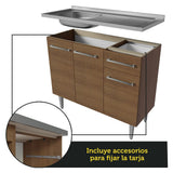 Cocina Integral Modular Emilly Marron 169x186cm con Mesón de Acero Inoxidable sin Estufa con Puerta de Vidrio Punteado y con Trece Entrepaños - COCINAS | Bylmo