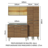 Cocina Integral Modular Emilly Marron 169x186cm con Mesón de Acero Inoxidable sin Estufa con Un Cajón y con Trece Entrepaños - COCINAS | Bylmo
