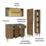 Cocina Integral Modular Emilly Marron 169x186cm con Mesón de Acero Inoxidable sin Estufa con Un Cajón y con Trece Entrepaños - COCINAS | Bylmo