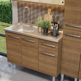 Cocina Integral Modular Emilly Marron 169x186cm con Mesón de Acero Inoxidable sin Estufa con Un Cajón y con Trece Entrepaños - COCINAS | Bylmo