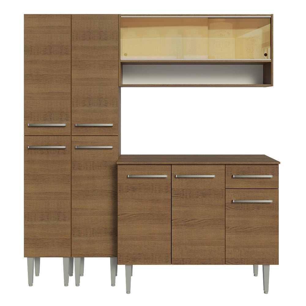 Cocina Integral Modular Emilly Marron 169x186cm con Mesón de Madera Aglomerada Mdp sin Estufa con Un Cajón y con Catorce Entrepaños - COCINAS | Bylmo