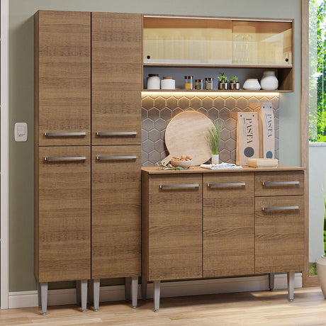 Cocina Integral Modular Emilly Marron 169x186cm con Mesón de Madera Aglomerada Mdp sin Estufa con Un Cajón y con Catorce Entrepaños - COCINAS | Bylmo