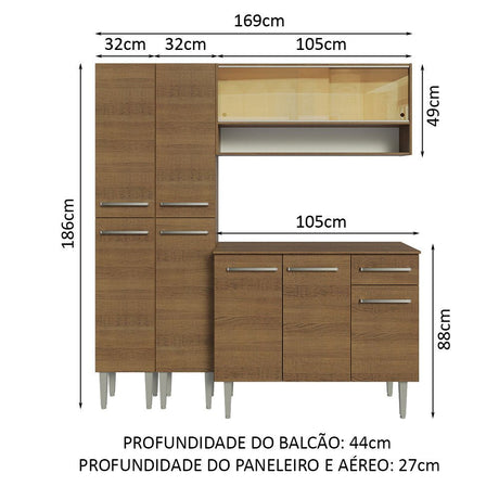 Cocina Integral Modular Emilly Marron 169x186cm con Mesón de Madera Aglomerada Mdp sin Estufa con Un Cajón y con Catorce Entrepaños - COCINAS | Bylmo