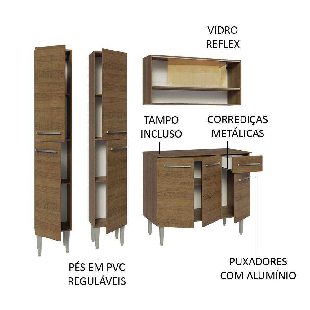 Cocina Integral Modular Emilly Marron 169x186cm con Mesón de Madera Aglomerada Mdp sin Estufa con Un Cajón y con Catorce Entrepaños - COCINAS | Bylmo
