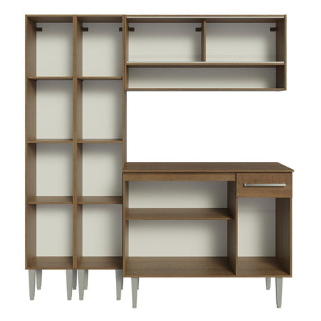 Cocina Integral Modular Emilly Marron 169x186cm con Mesón de Madera Aglomerada Mdp sin Estufa con Un Cajón y con Catorce Entrepaños - COCINAS | Bylmo
