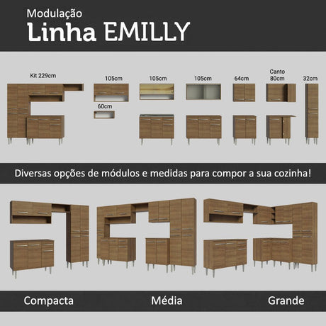 Cocina Integral Modular Emilly Marron 169x186cm con Mesón de Acero Inoxidable sin Estufa con Un Cajón y con Catorce Entrepaños - COCINAS | Bylmo
