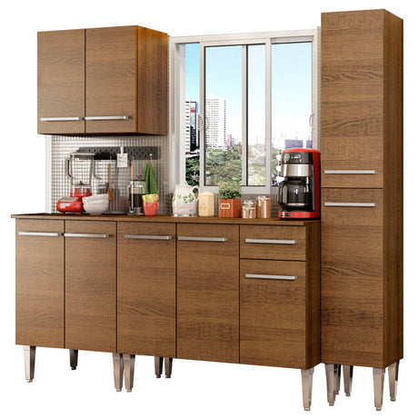 Cocina Integral Modular Emilly Sing Marron 201x186cm con Mesón de Madera Aglomerada Mdp sin Estufa con Un Cajón y con Once Entrepaños - COCINAS | Bylmo
