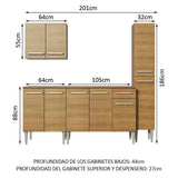 Cocina Integral Modular Emilly Sing Marron 201x186cm con Mesón de Madera Aglomerada Mdp sin Estufa con Un Cajón y con Once Entrepaños - COCINAS | Bylmo