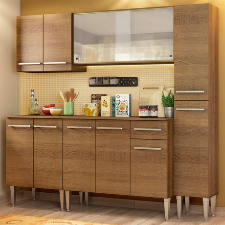 Cocina Integral Modular Emilly Fast Marron 201x186cm con Mesón de Madera Aglomerada Mdp sin Estufa con Un Cajón y con Trece Entrepaños - COCINAS | Bylmo