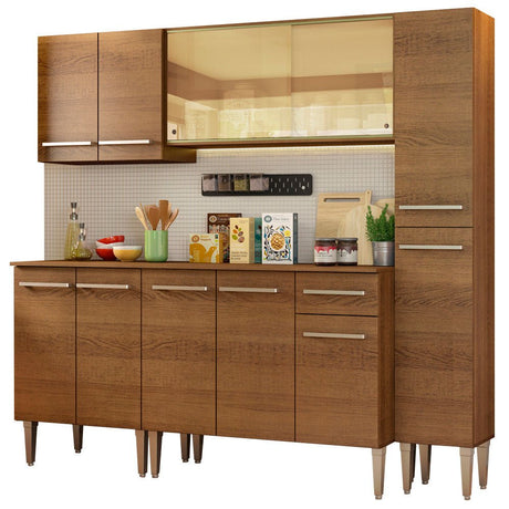 Cocina Integral Modular Emilly West Marron 201x186cm con Mesón de Madera Aglomerada Mdp sin Estufa con Un Cajón y con Trece Entrepaños - COCINAS | Bylmo