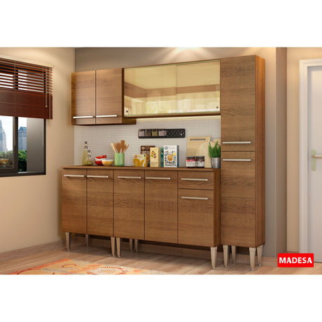 Cocina Integral Modular Emilly West Marron 201x186cm con Mesón de Madera Aglomerada Mdp sin Estufa con Un Cajón y con Trece Entrepaños - COCINAS | Bylmo