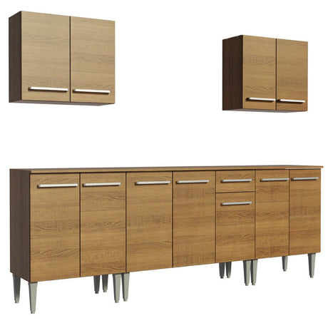 Cocina Integral Modular Emilly King Marron 233x186cm con Mesón de Madera Aglomerada Mdp sin Estufa con Un Cajón y con Once Entrepaños - COCINAS | Bylmo