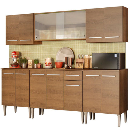 Cocina Integral Modular Emilly Wind Marron 233x186cm con Mesón de Madera Aglomerada Mdp sin Estufa con Un Cajón y con Trece Entrepaños - COCINAS | Bylmo
