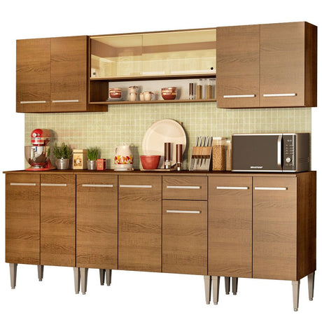 Cocina Integral Modular Emilly Smile Marron 233x186cm con Mesón de Madera Aglomerada Mdp sin Estufa con Un Cajón y con Catorce Entrepaños - COCINAS | Bylmo