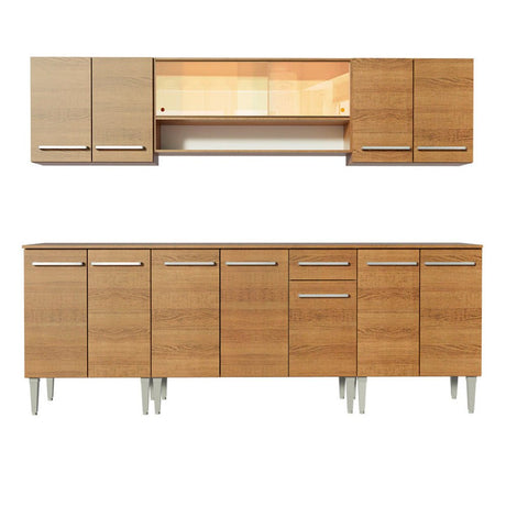 Cocina Integral Modular Emilly Smile Marron 233x186cm con Mesón de Madera Aglomerada Mdp sin Estufa con Un Cajón y con Catorce Entrepaños - COCINAS | Bylmo