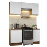 Cocina Integral Modular Glamy Marron y Blanco 160x225cm con Mesón de Madera Aglomerada MDP sin Estufa y con Cinco Puertas - COCINAS | Bylmo
