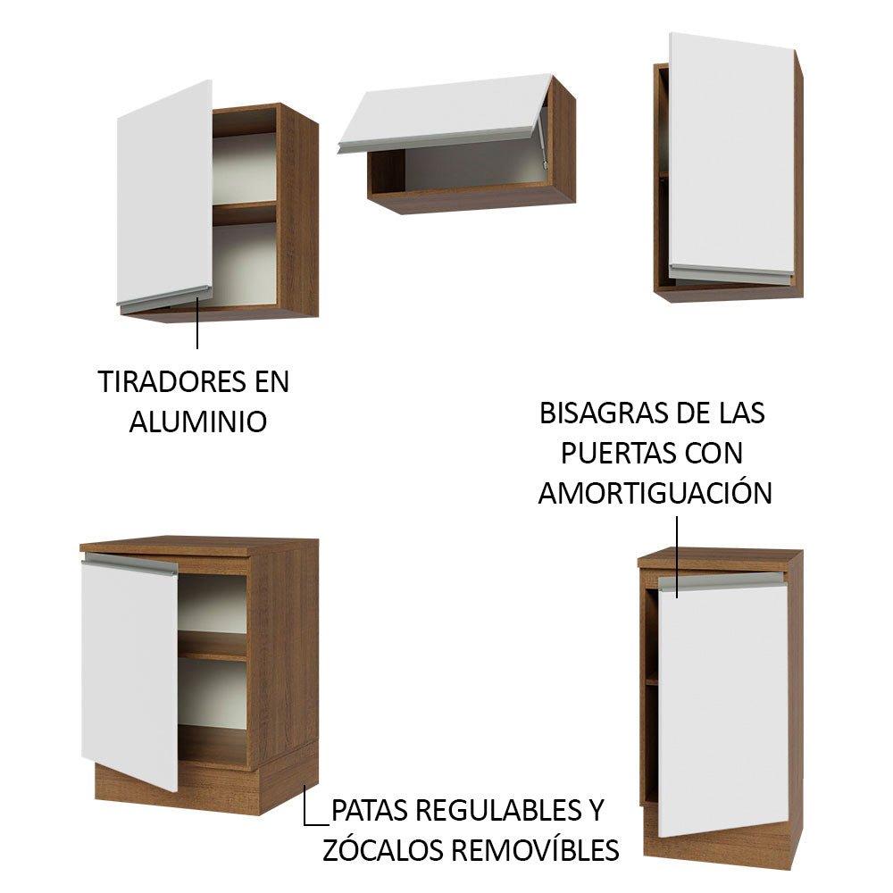 Cocina Integral Modular Glamy Marron y Blanco 160x225cm con Mesón de Madera Aglomerada MDP sin Estufa y con Cinco Puertas - COCINAS | Bylmo