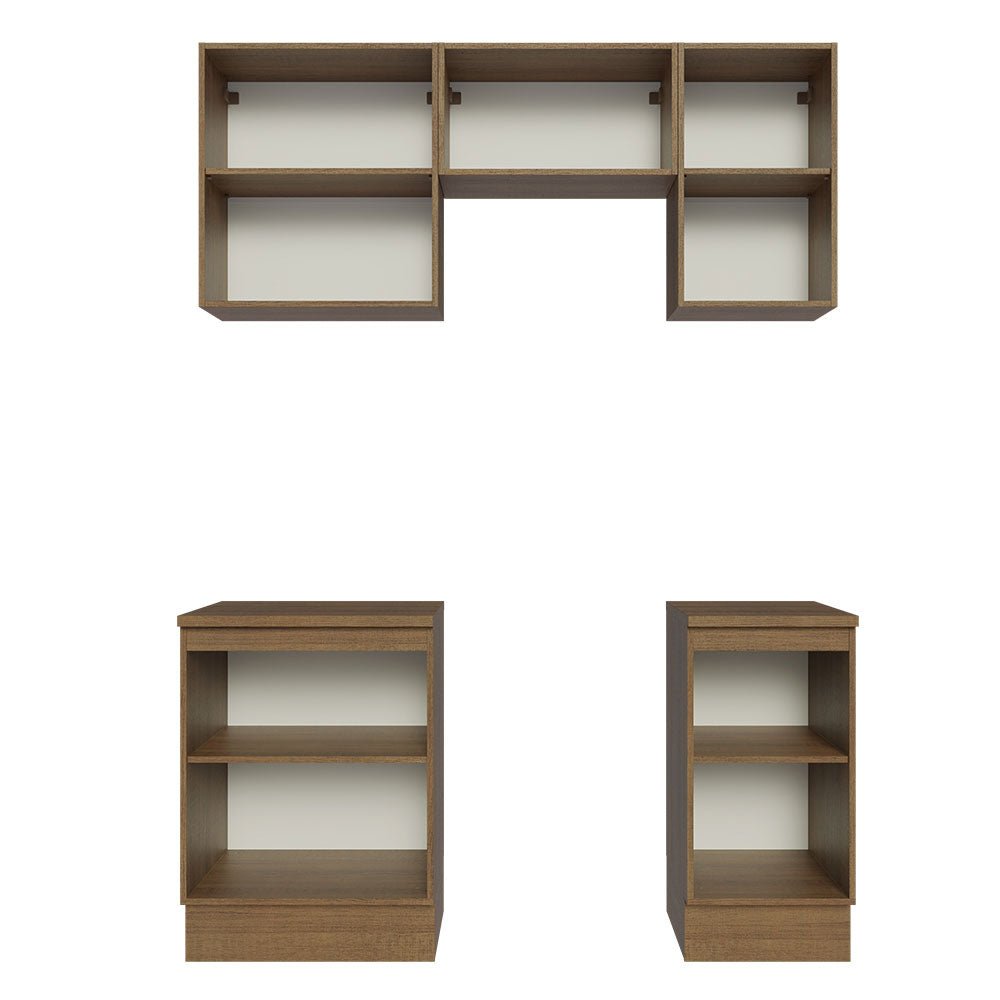 Cocina Integral Modular Glamy Marron y Blanco 160x225cm con Mesón de Madera Aglomerada MDP sin Estufa y con Cinco Puertas - COCINAS | Bylmo