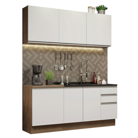 Cocina Integral Modular Glamy Marron y Blanco 180x225cm sin Mesón sin Estufa con Tres Cajones y con Diez Entrepaños - COCINAS | Bylmo