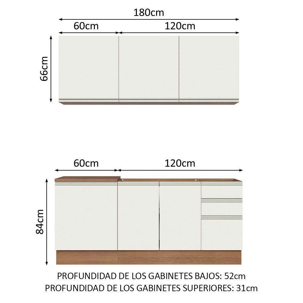 Cocina Integral Modular Glamy Marron y Blanco 180x225cm sin Mesón sin Estufa con Tres Cajones y con Diez Entrepaños - COCINAS | Bylmo