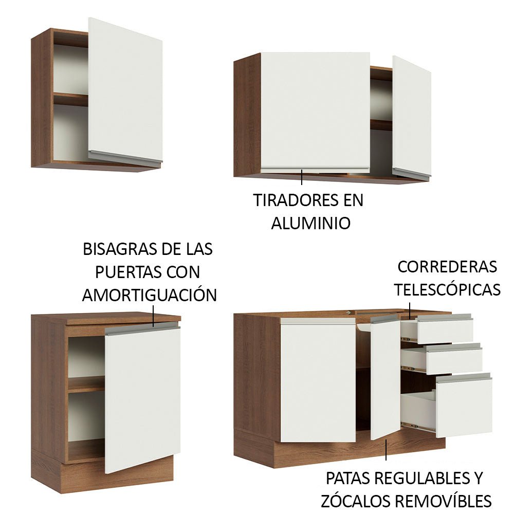 Cocina Integral Modular Glamy Marron y Blanco 180x225cm sin Mesón sin Estufa con Tres Cajones y con Diez Entrepaños - COCINAS | Bylmo