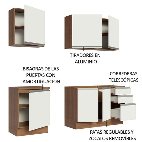 Cocina Integral Modular Glamy Marron y Blanco 180x225cm sin Mesón sin Estufa con Tres Cajones y con Diez Entrepaños - COCINAS | Bylmo