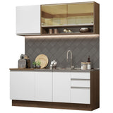 Cocina Integral Modular Glamy Marron y Blanco 180x225cm sin Mesón sin Estufa con Tres Cajones y con Once Entrepaños - COCINAS | Bylmo