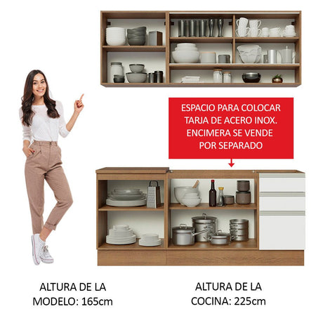Cocina Integral Modular Glamy Marron y Blanco 180x225cm sin Mesón sin Estufa con Tres Cajones y con Once Entrepaños - COCINAS | Bylmo
