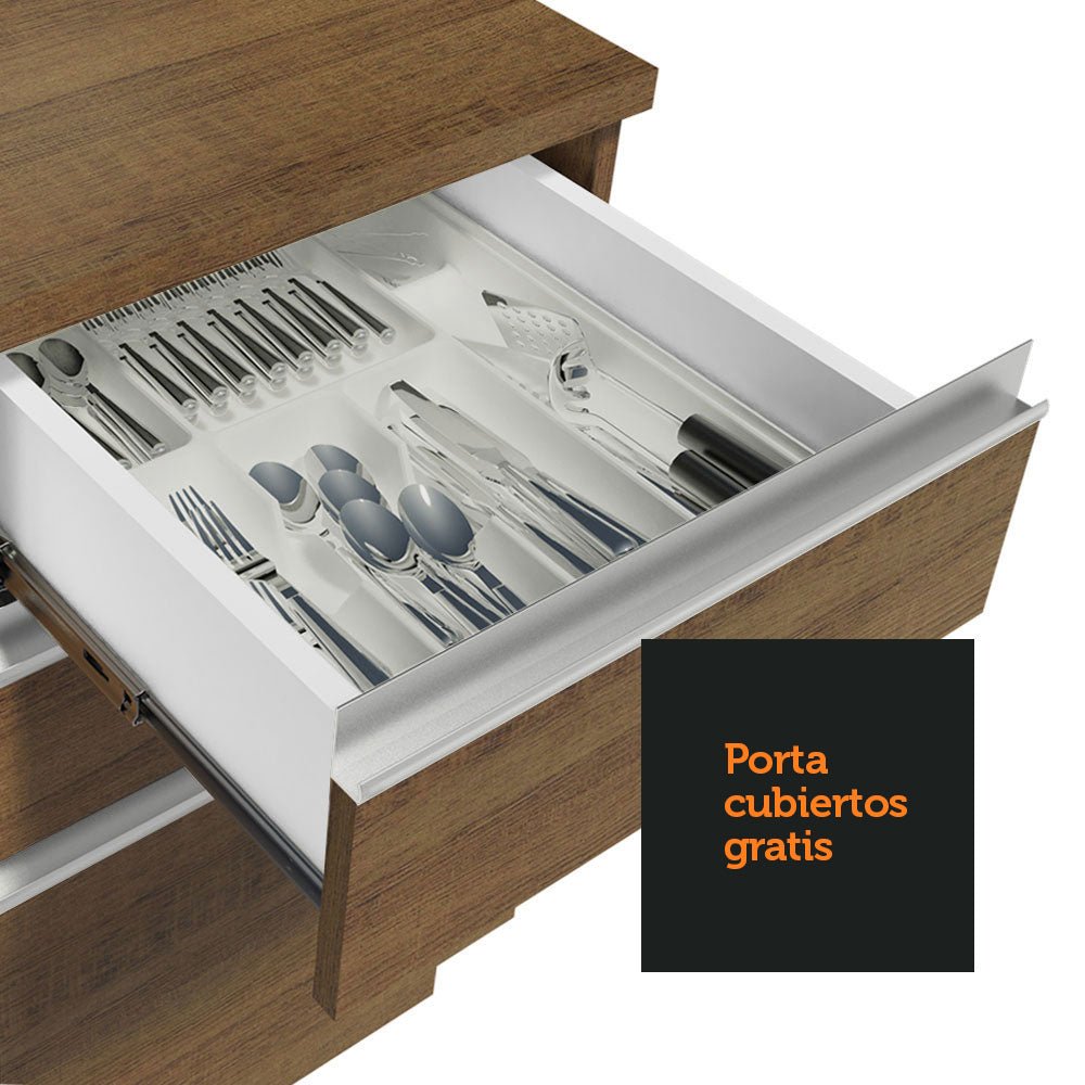 Cocina Integral Modular Glamy Marron 180x225cm sin Mesón sin Estufa con Tres Cajones con Puerta de Vidrio y con Espacio para Extractor - COCINAS | Bylmo