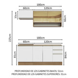 Cocina Integral Modular Glamy Marron y Blanco 180x225cm sin Mesón sin Estufa con Tres Cajones con Puerta de Vidrio y con Espacio para Extractor - COCINAS | Bylmo
