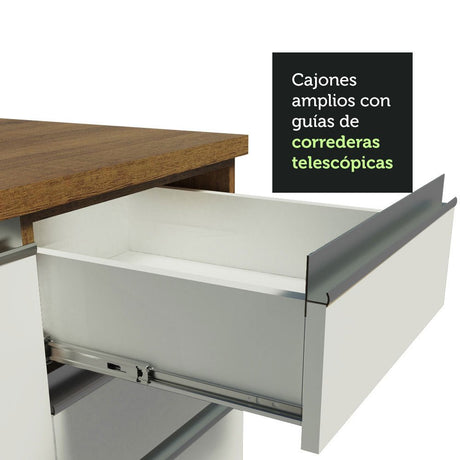Cocina Integral Modular Glamy Marron y Blanco 180x225cm sin Mesón sin Estufa con Tres Cajones con Puerta de Vidrio y con Espacio para Extractor - COCINAS | Bylmo