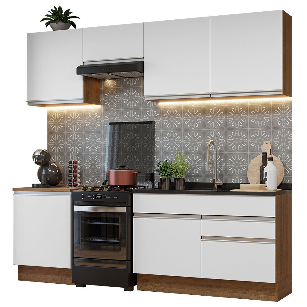Cocina Integral Modular Glamy Marron y Blanco 240x225cm sin Mesón sin Estufa con Dos Cajones y con Diez Entrepaños - COCINAS | Bylmo