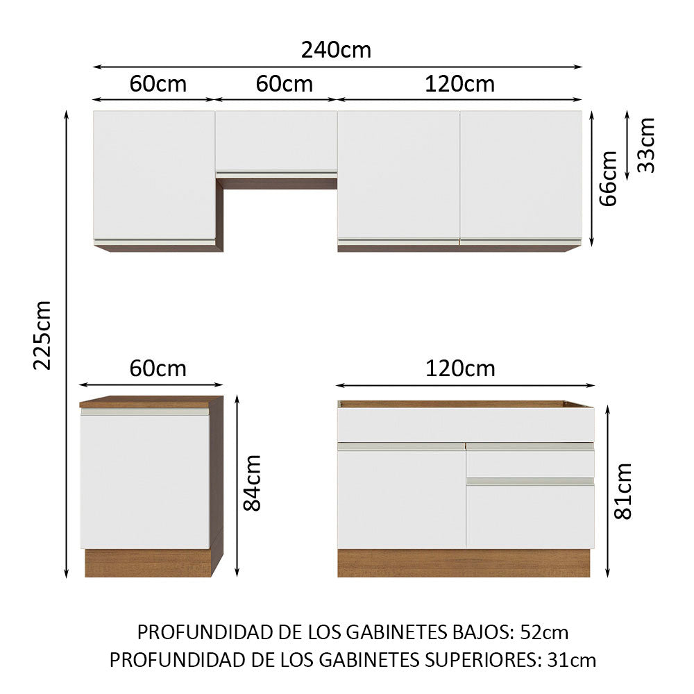 Cocina Integral Modular Glamy Marron y Blanco 240x225cm sin Mesón sin Estufa con Dos Cajones y con Diez Entrepaños - COCINAS | Bylmo