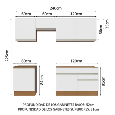 Cocina Integral Modular Glamy Marron y Blanco 240x225cm sin Mesón sin Estufa con Dos Cajones y con Diez Entrepaños - COCINAS | Bylmo