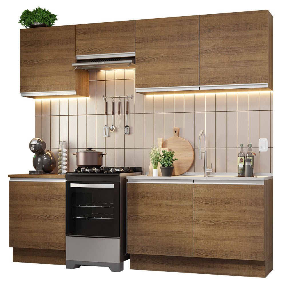 Cocina Integral Modular Glamy Marron 240x225cm sin Mesón sin Estufa sin Cajones y con Doce Entrepaños - COCINAS | Bylmo
