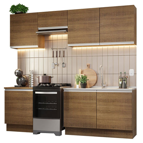 Cocina Integral Modular Glamy Marron 240x225cm sin Mesón sin Estufa sin Cajones y con Doce Entrepaños - COCINAS | Bylmo