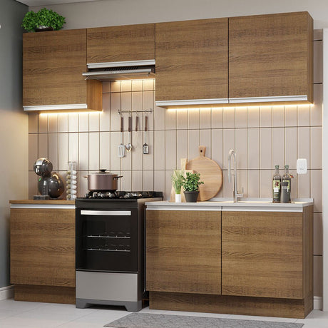 Cocina Integral Modular Glamy Marron 240x225cm sin Mesón sin Estufa sin Cajones y con Doce Entrepaños - COCINAS | Bylmo