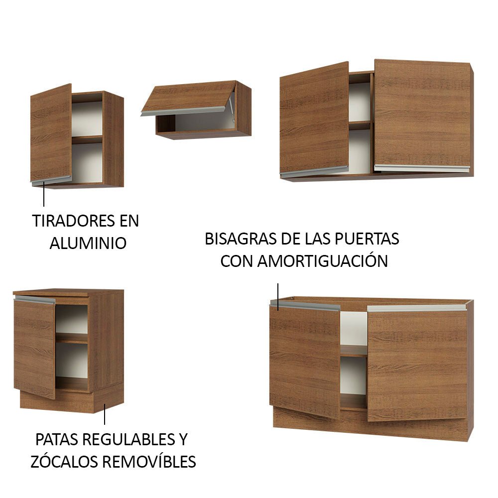 Cocina Integral Modular Glamy Marron 240x225cm sin Mesón sin Estufa sin Cajones y con Doce Entrepaños - COCINAS | Bylmo