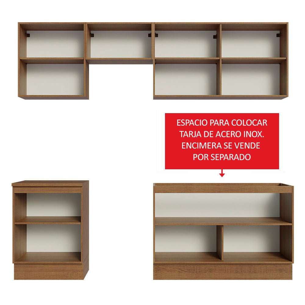 Cocina Integral Modular Glamy Marron 240x225cm sin Mesón sin Estufa sin Cajones y con Doce Entrepaños - COCINAS | Bylmo