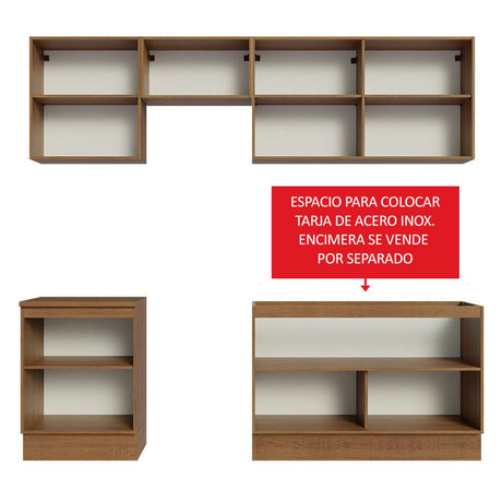 Cocina Integral Modular Glamy Marron 240x225cm sin Mesón sin Estufa sin Cajones y con Doce Entrepaños - COCINAS | Bylmo